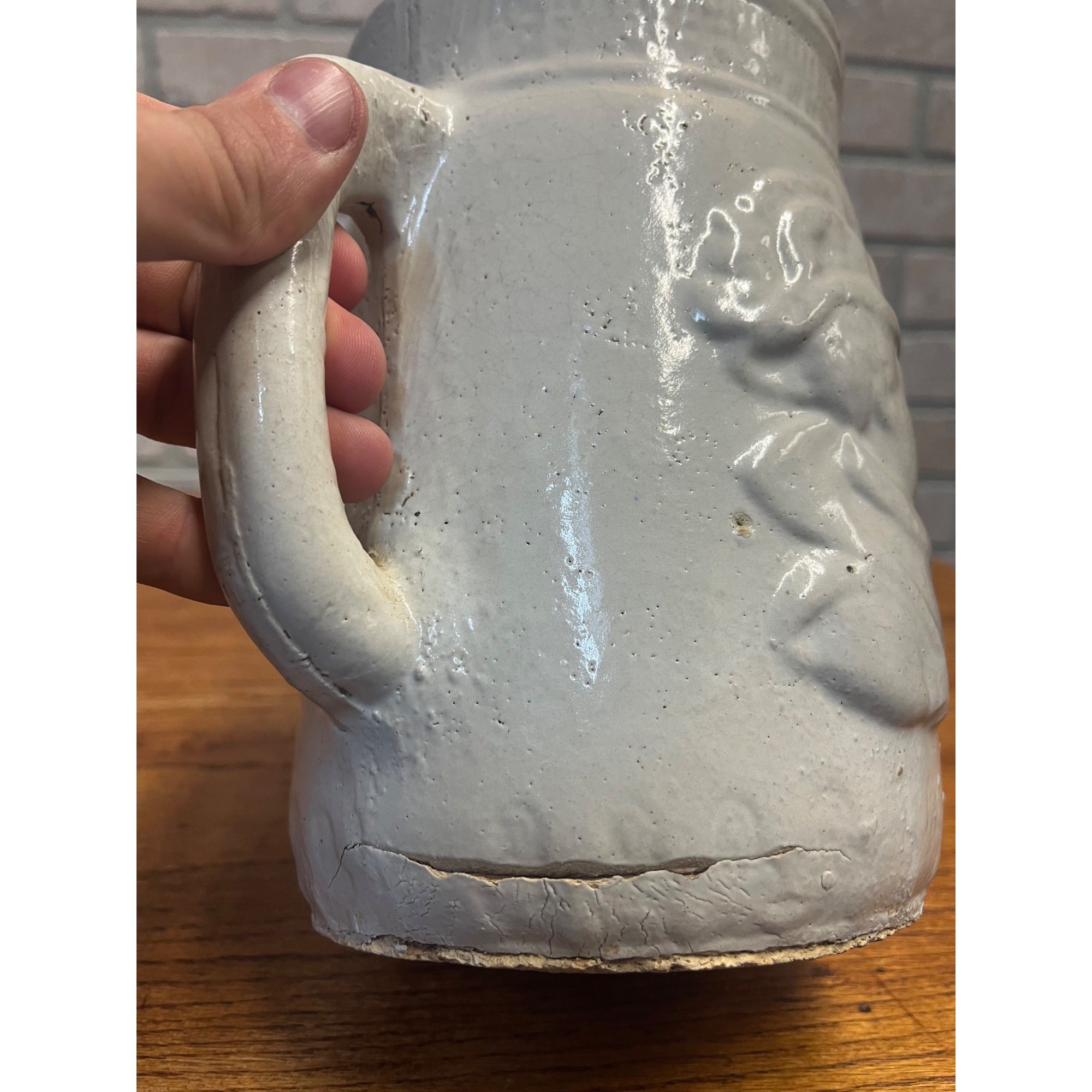 Antique Victorian Stoneware Pitcher Vase Lady Scene As-Is