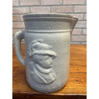 Antique Victorian Stoneware Pitcher Vase Lady Scene As-Is
