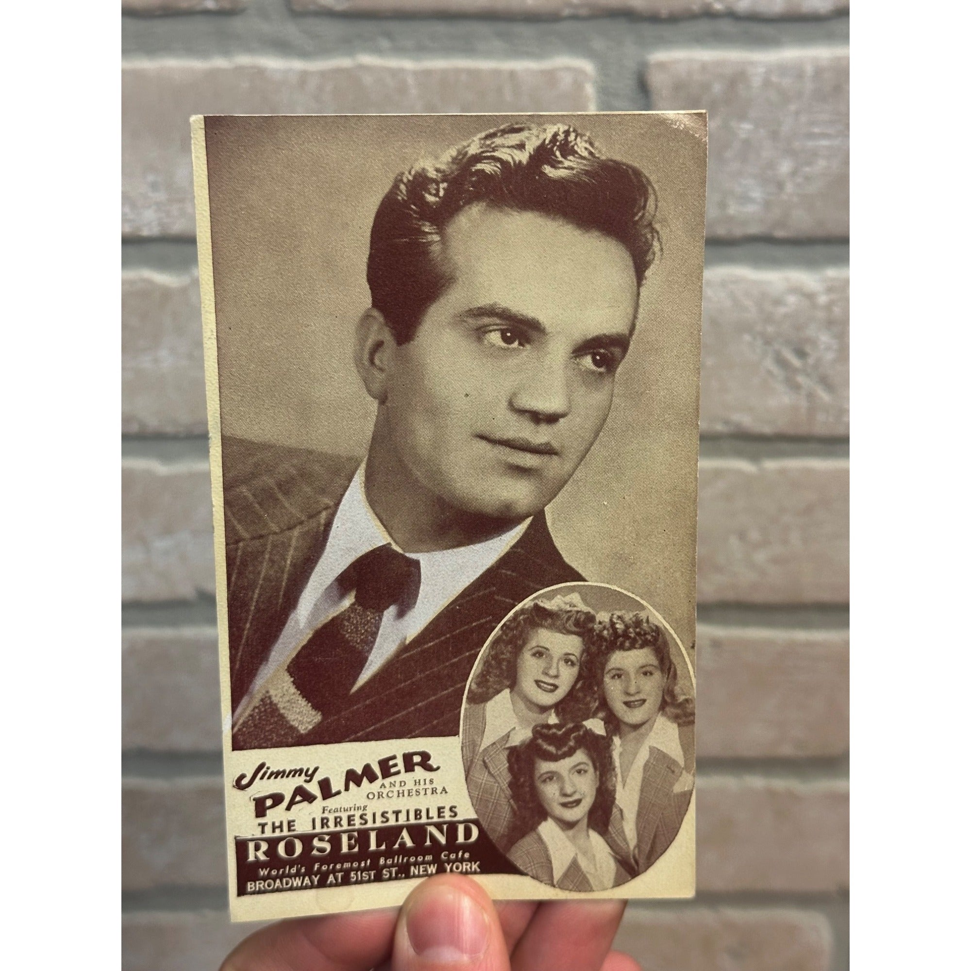 NY New York City rare 1945 antique postcard JIMMY PALMER ORCHESTRA ROSELAND