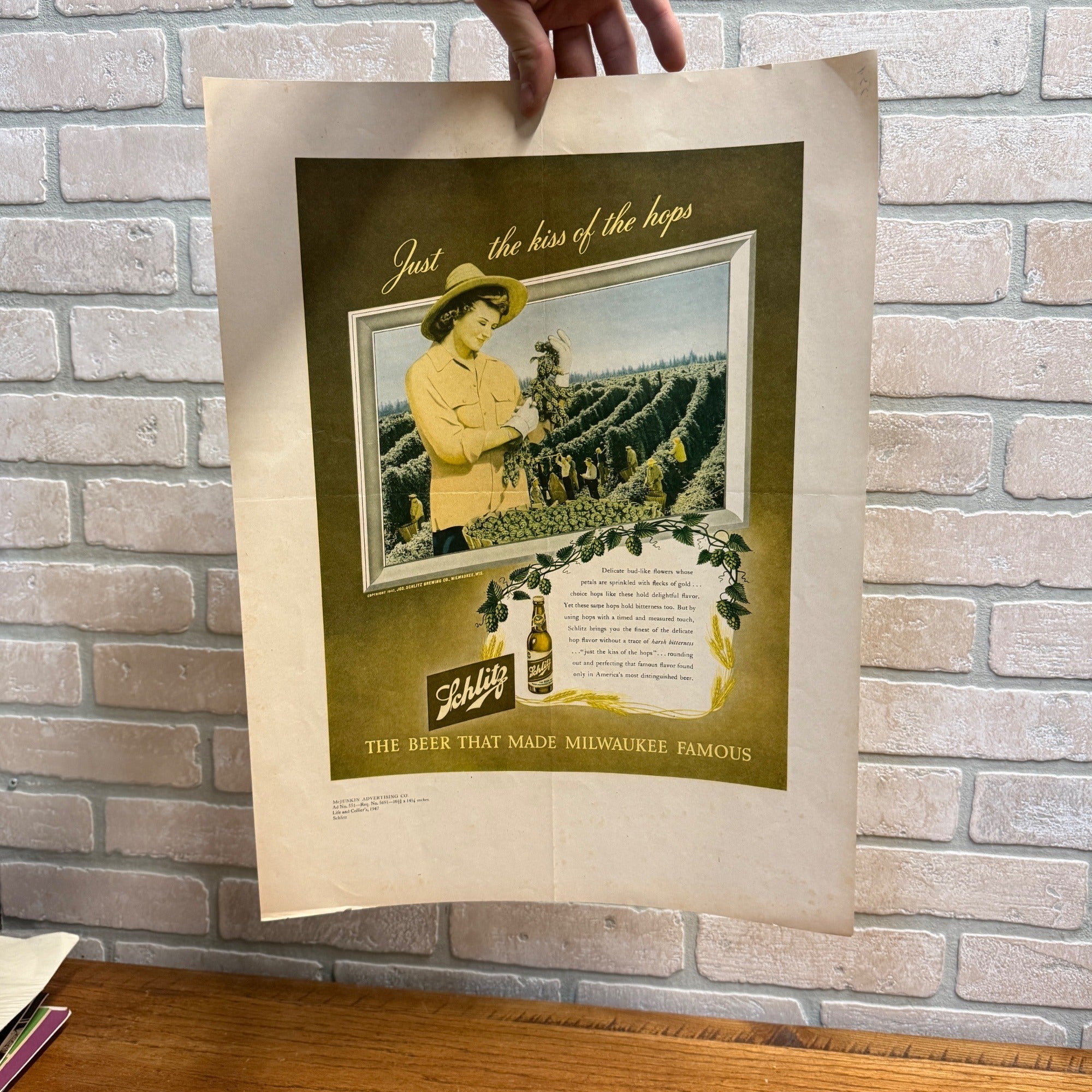 RARE Vintage 1947 Schlitz Milwaukee Beer Original Advertisement PROOF Ad Sign