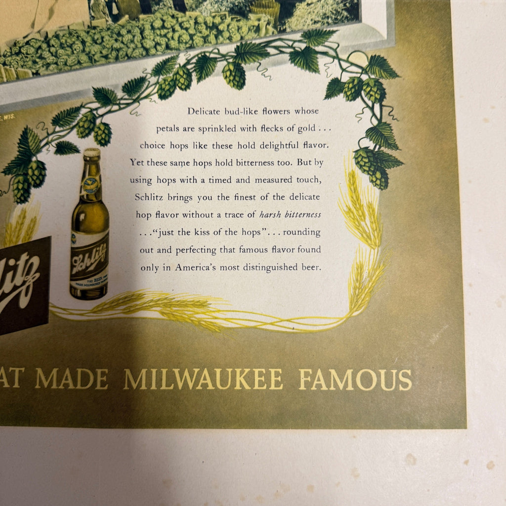 RARE Vintage 1947 Schlitz Milwaukee Beer Original Advertisement PROOF Ad Sign
