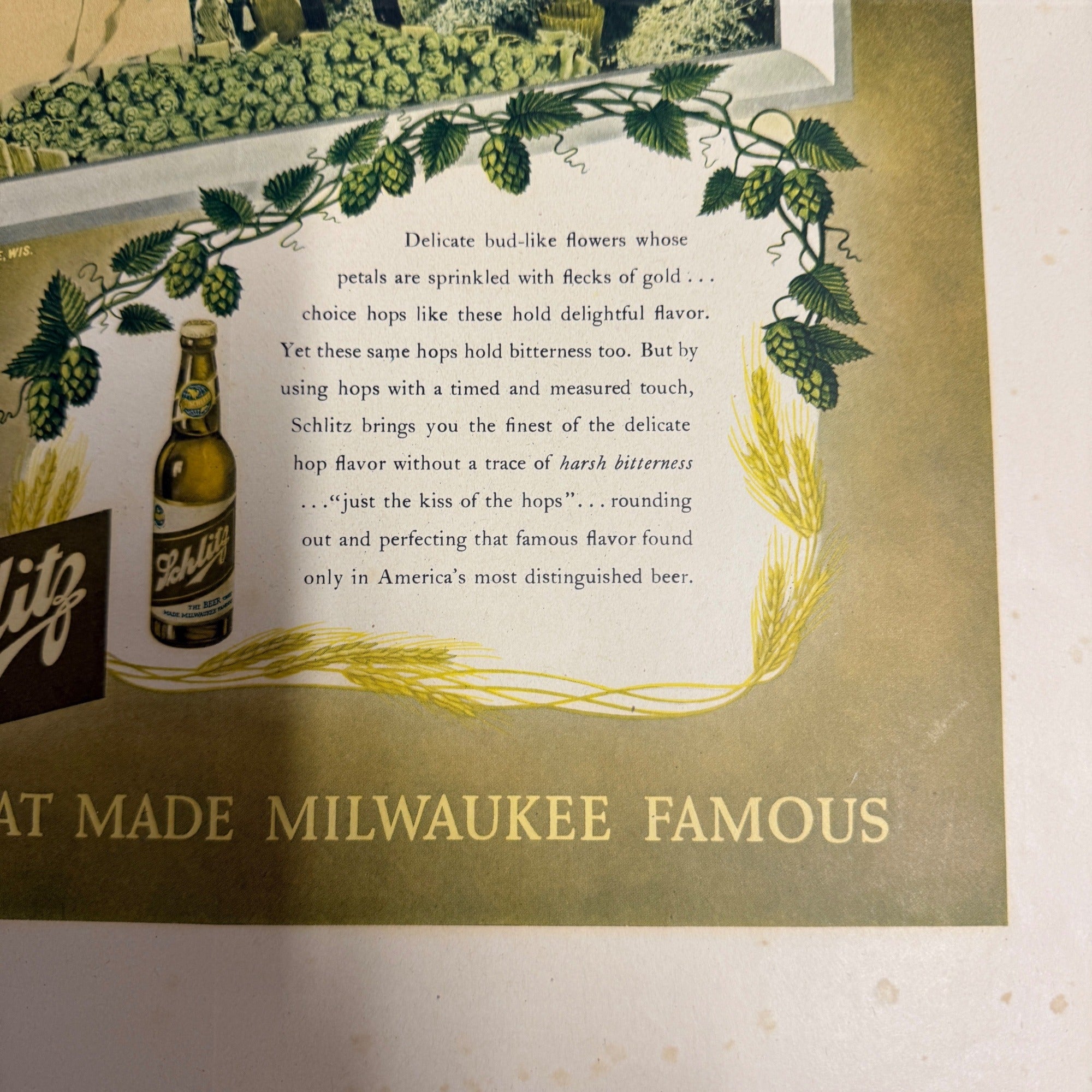 RARE Vintage 1947 Schlitz Milwaukee Beer Original Advertisement PROOF Ad Sign