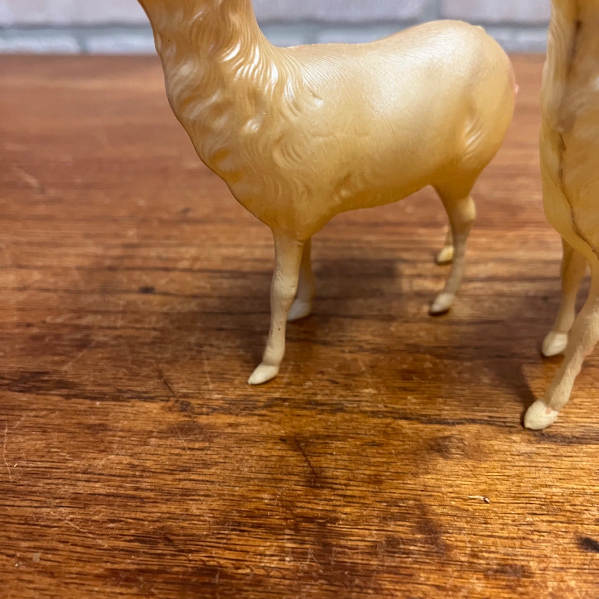 Vintage White Celluloid Reindeer Lot (2) Christmas Decor 5" Red Eyes - Japan