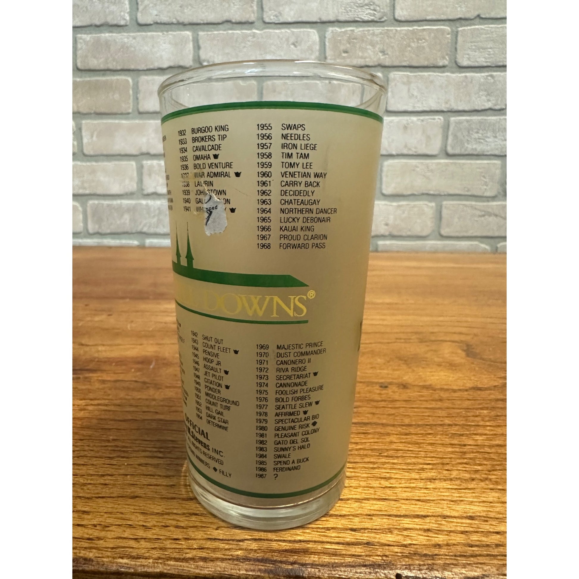 113th Kentucky Derby Churchill Downs Mint Julep Drinking Glass 1987
