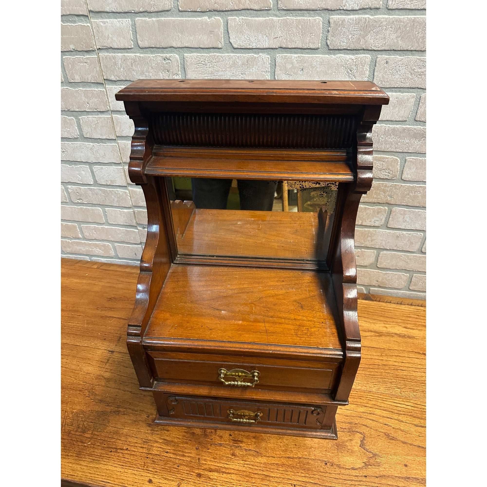 Antique Victorian 2-Drawer Mirrored Shaving Cabinet Bathroom Vanity Tabletop