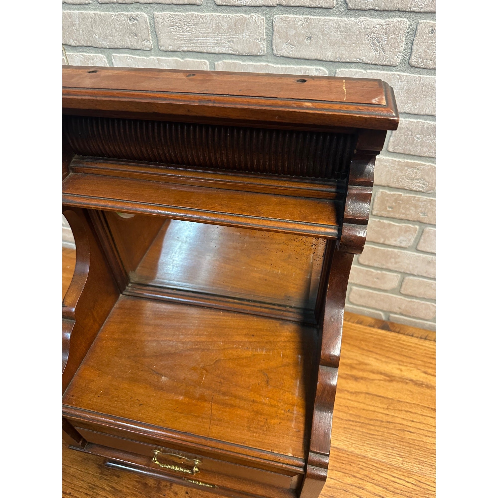 Antique Victorian 2-Drawer Mirrored Shaving Cabinet Bathroom Vanity Tabletop