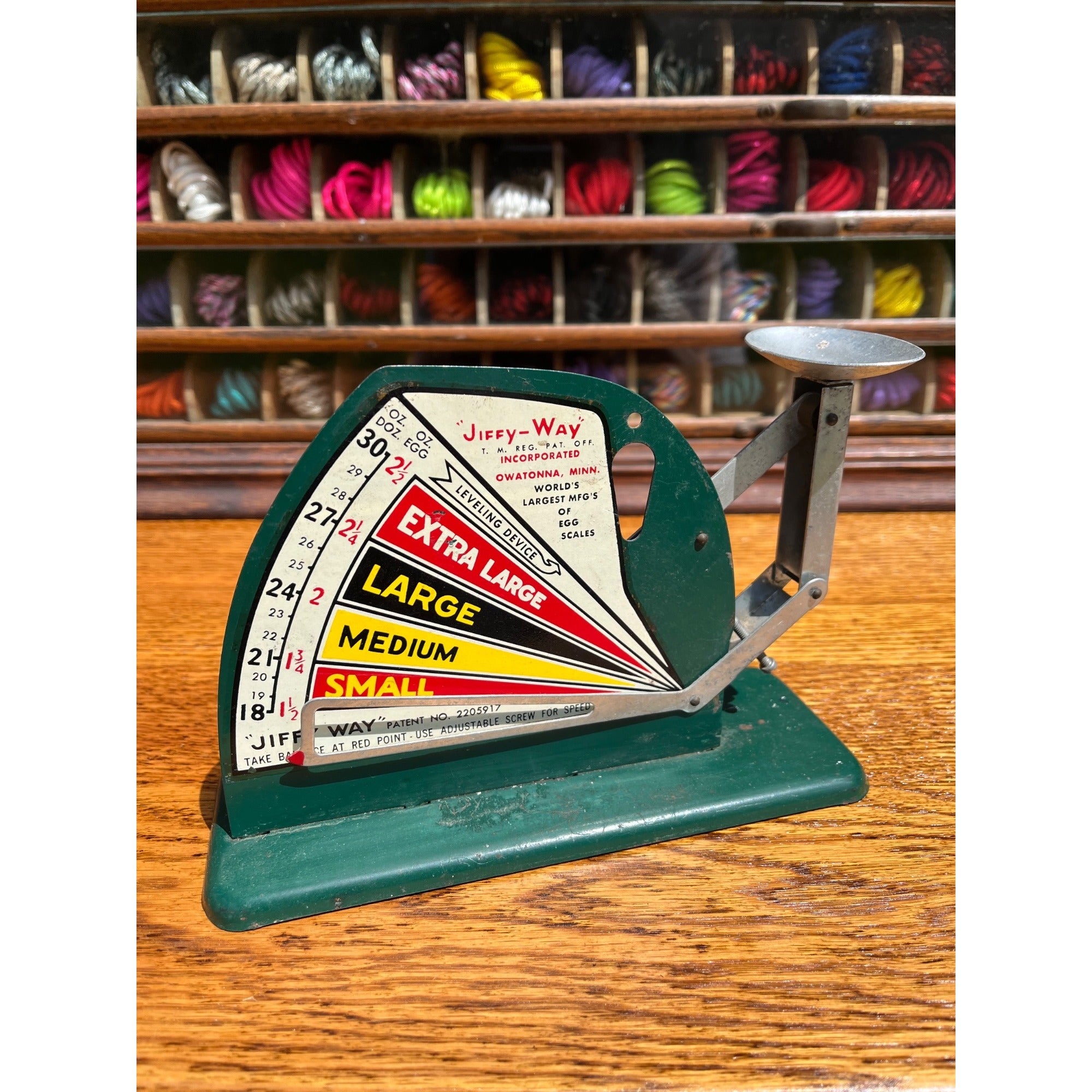 Original Vintage Egg Scale "Jiffy-Way" Green Metal Primitive Kitchen Decor