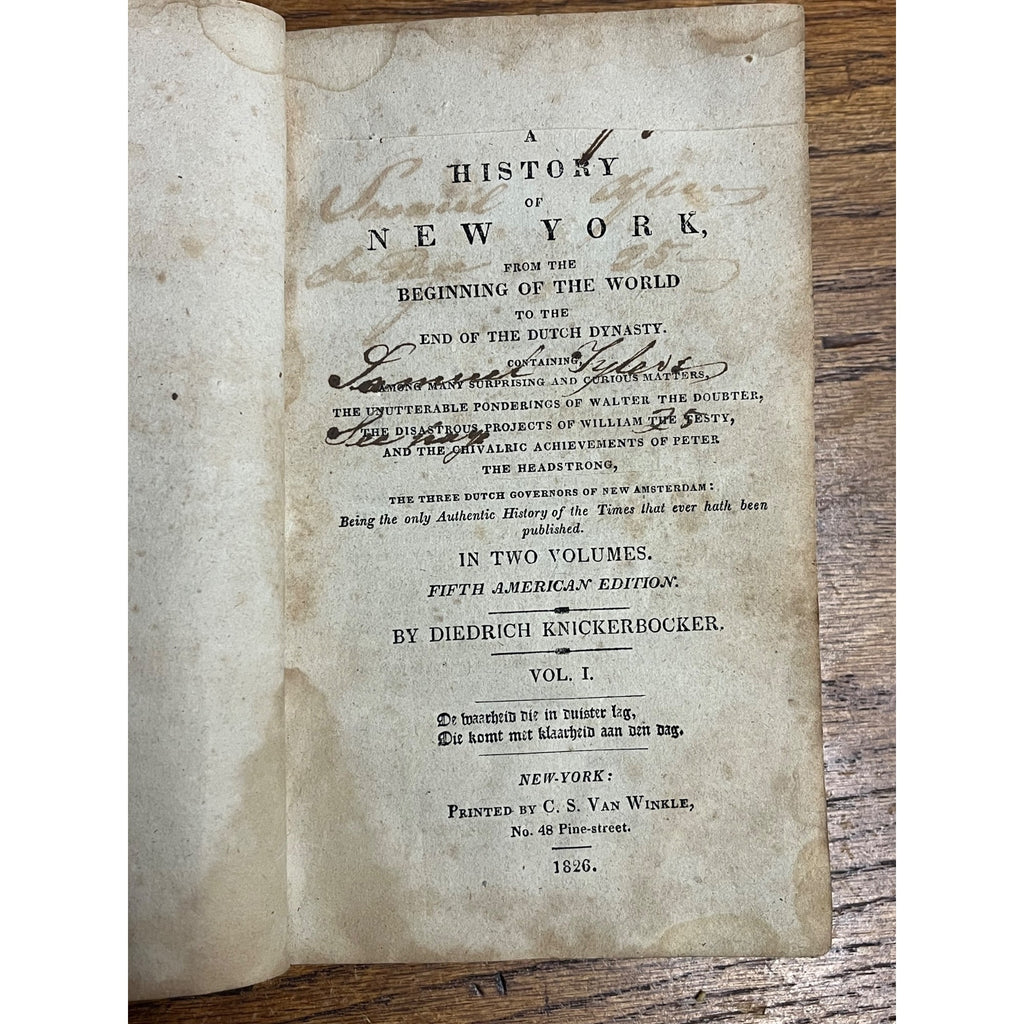 Original 1826 "A History of New York" Diedrich Knickerbocker (Washington Irving)