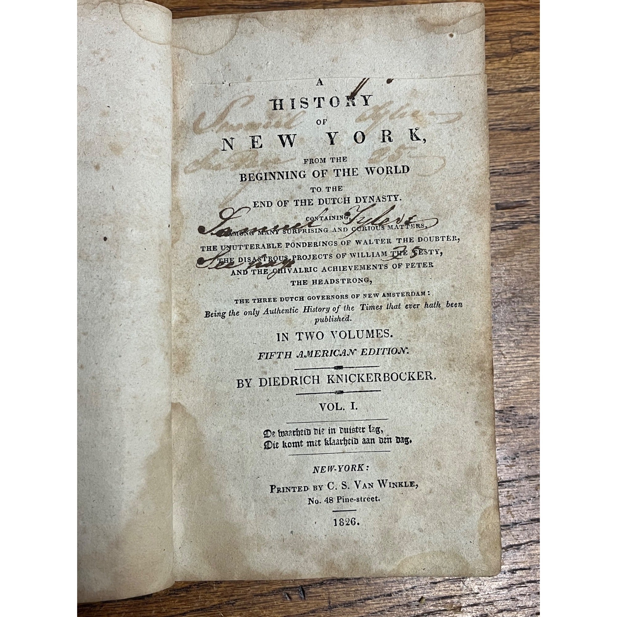 Original 1826 "A History of New York" Diedrich Knickerbocker (Washington Irving)