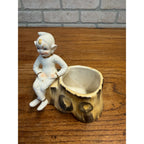 Vintage Christmas Red Pixie Elf Sprite Tree Stump Ceramic Planter
