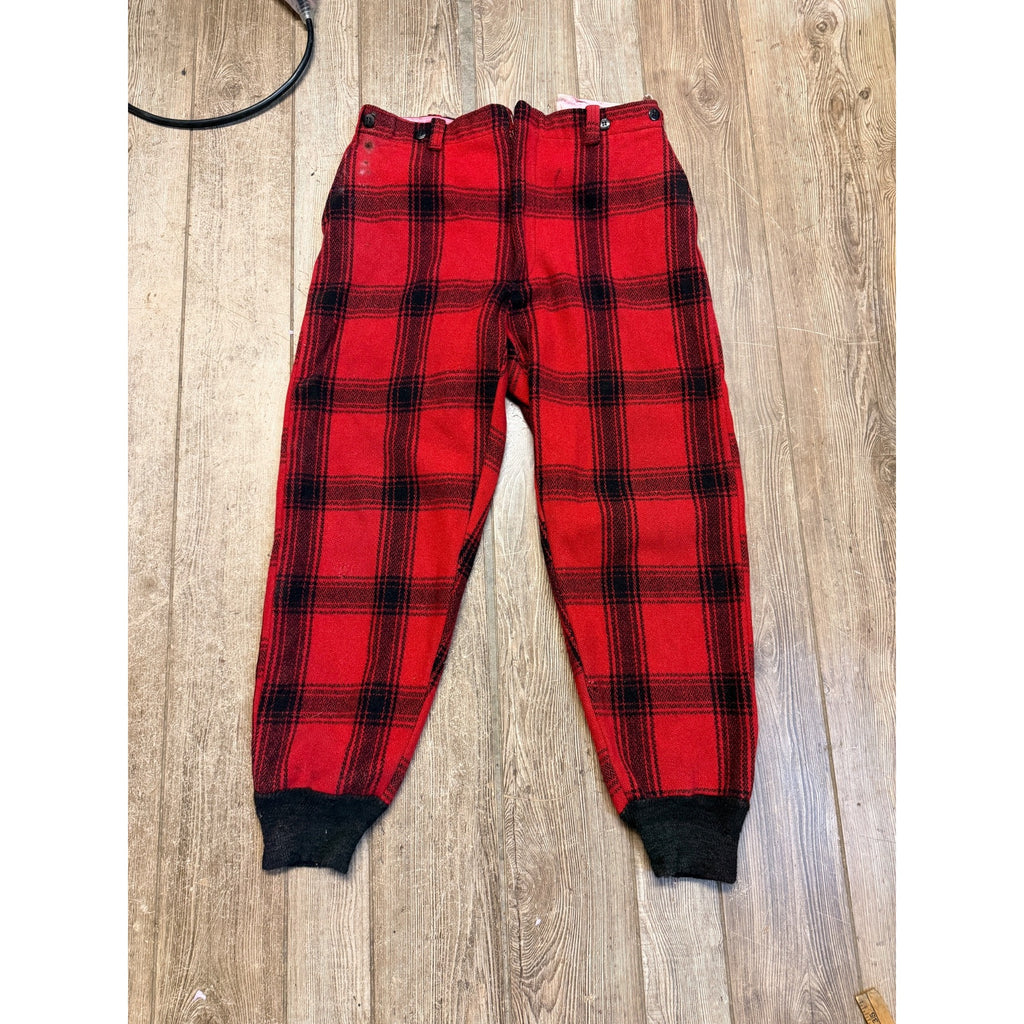 Vintage JC Higgins Woolrich Red Buffalo Plaid Wool Flannel Hunting Pants Fall Winter Distressed