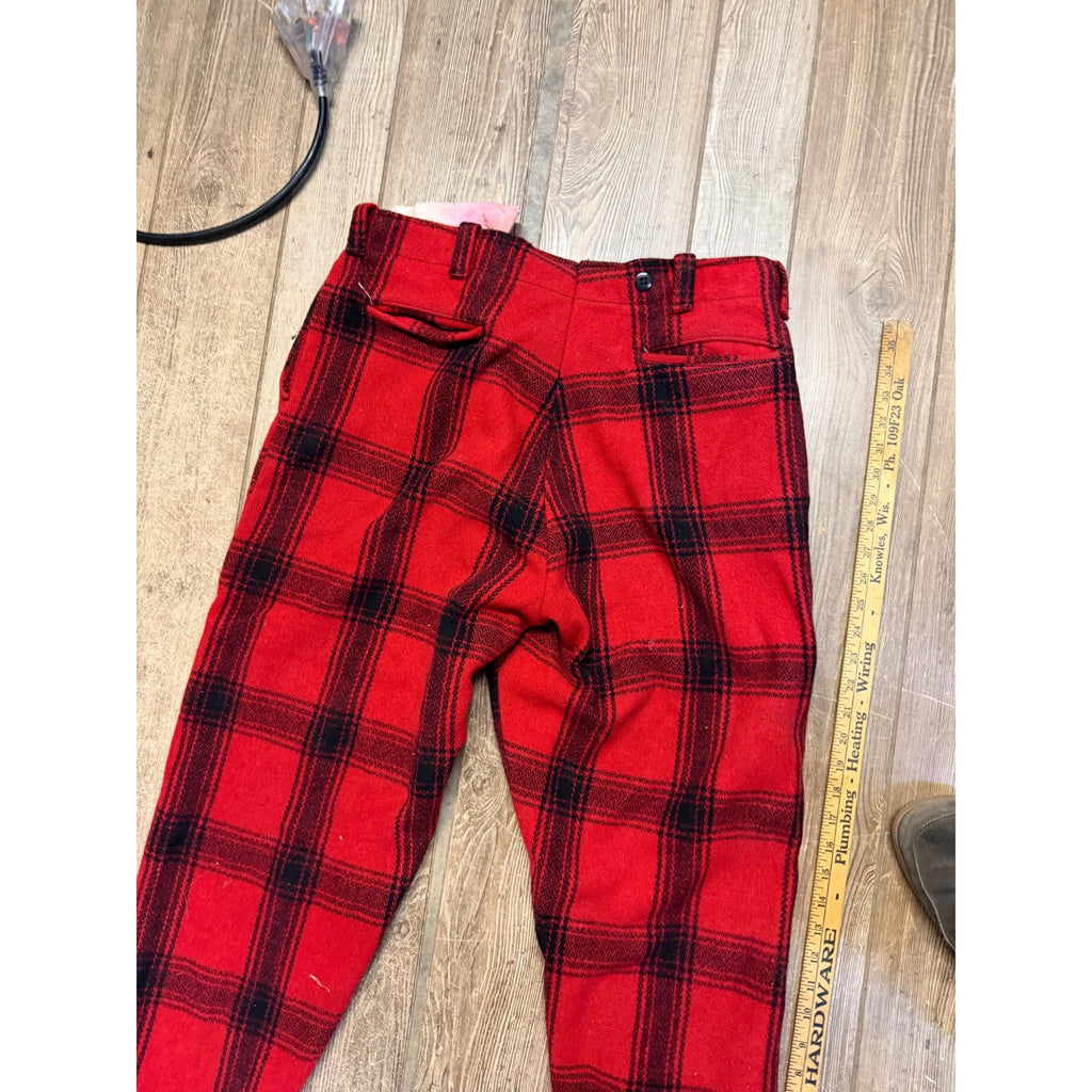Vintage JC Higgins Woolrich Red Buffalo Plaid Wool Flannel Hunting Pants Fall Winter Distressed