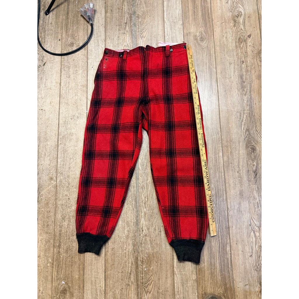 Vintage JC Higgins Woolrich Red Buffalo Plaid Wool Flannel Hunting Pants Fall Winter Distressed