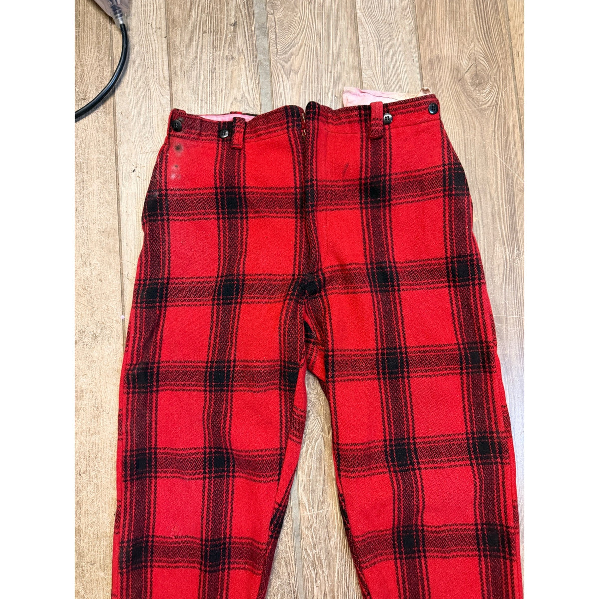 Vintage JC Higgins Woolrich Red Buffalo Plaid Wool Flannel Hunting Pants Fall Winter Distressed