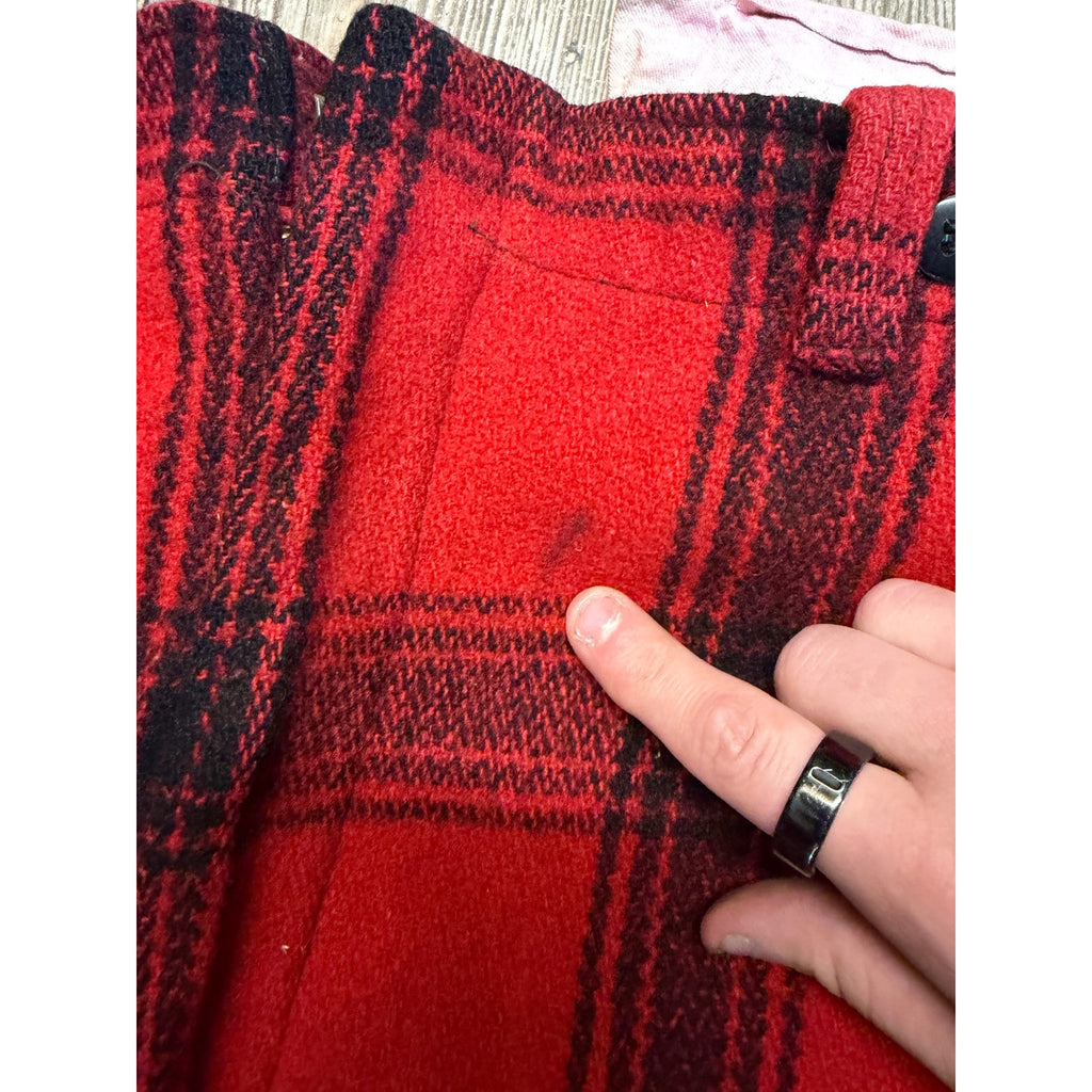 Vintage JC Higgins Woolrich Red Buffalo Plaid Wool Flannel Hunting Pants Fall Winter Distressed