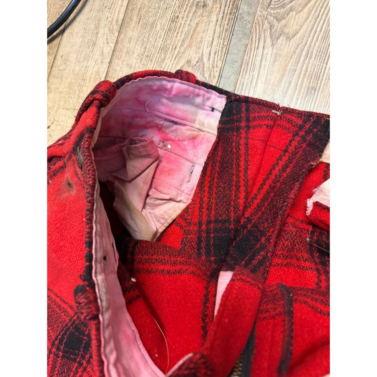 Vintage JC Higgins Woolrich Red Buffalo Plaid Wool Flannel Hunting Pants Fall Winter Distressed