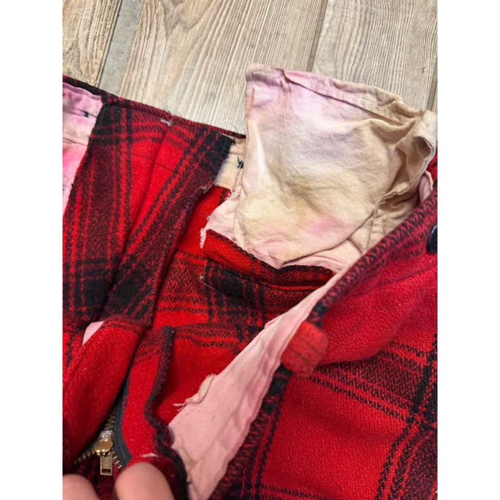 Vintage JC Higgins Woolrich Red Buffalo Plaid Wool Flannel Hunting Pants Fall Winter Distressed