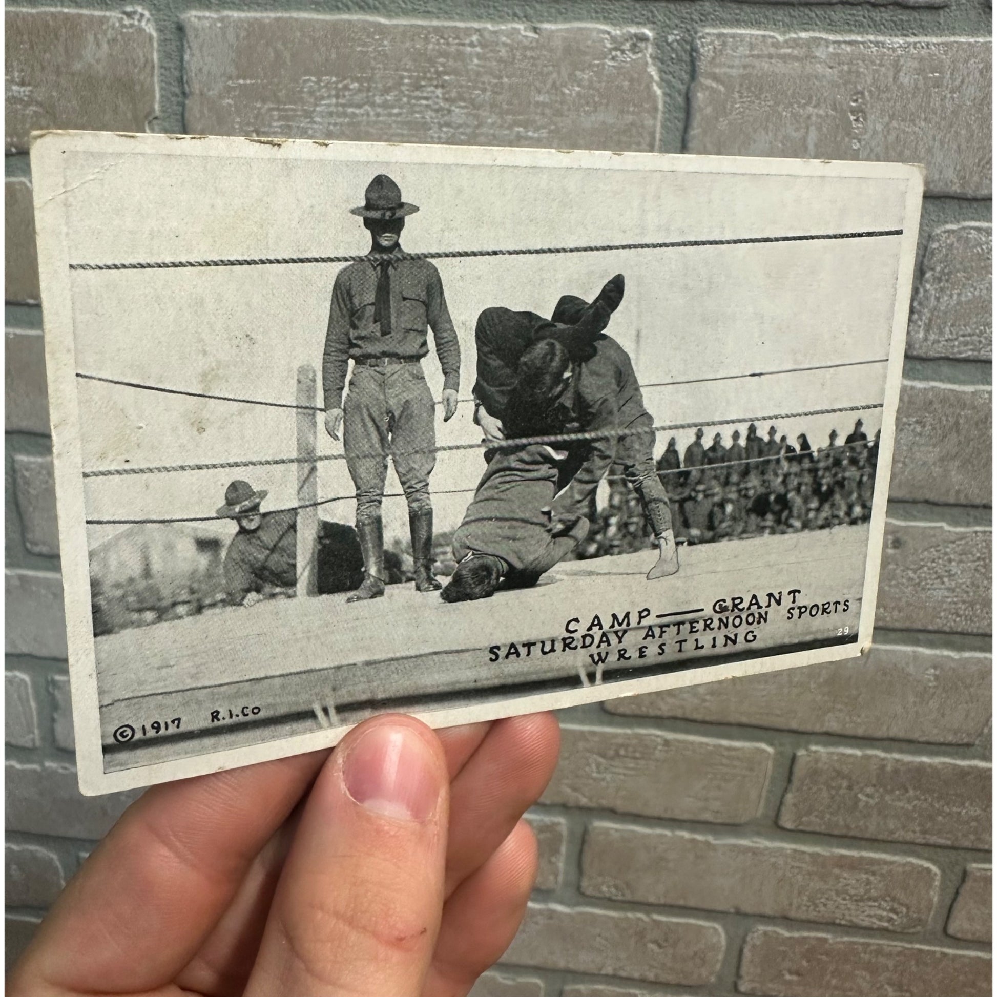 Vintage WW1 Camp Grant Postcard WWI US Army Saturday Wrestling Sports