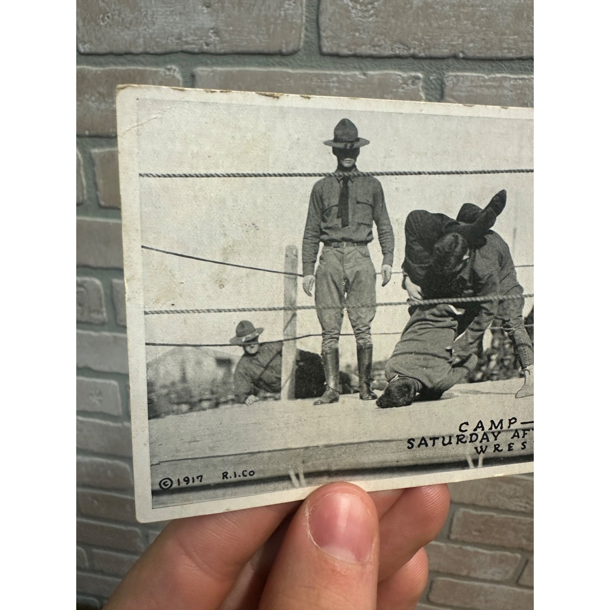 Vintage WW1 Camp Grant Postcard WWI US Army Saturday Wrestling Sports