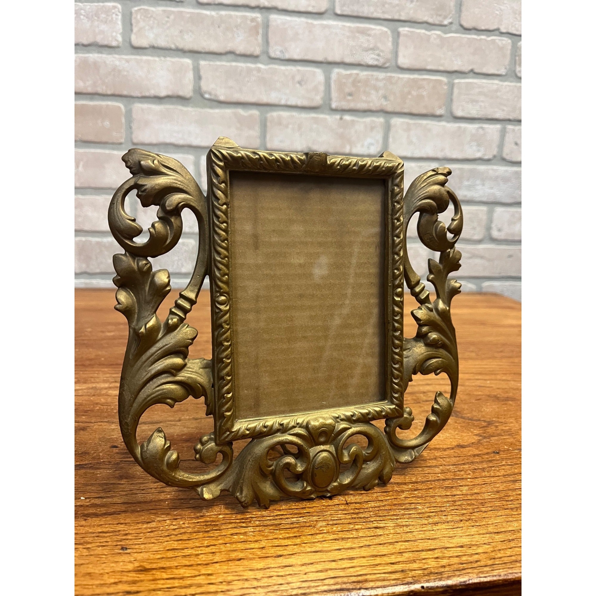 Vintage Antique Ornate Metal Gold Standing Picture Frame