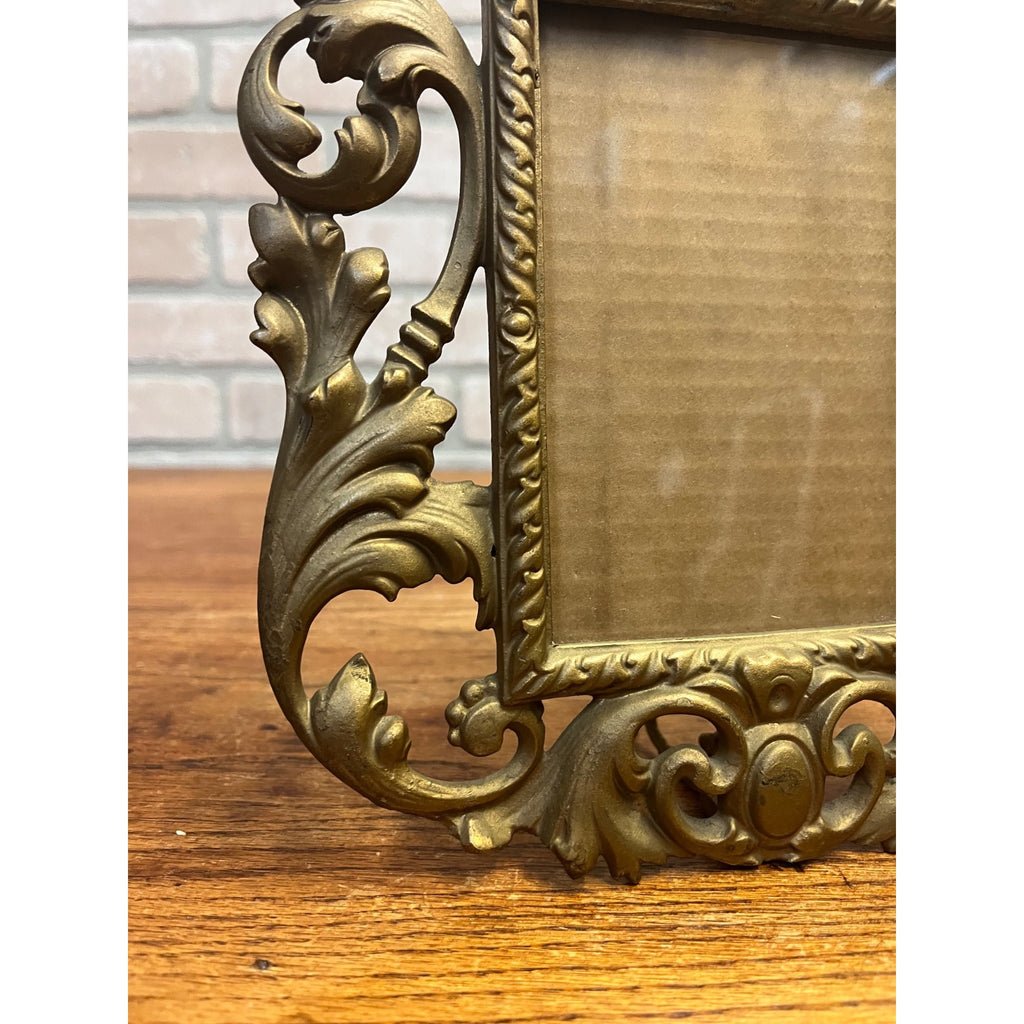 Vintage Antique Ornate Metal Gold Standing Picture Frame