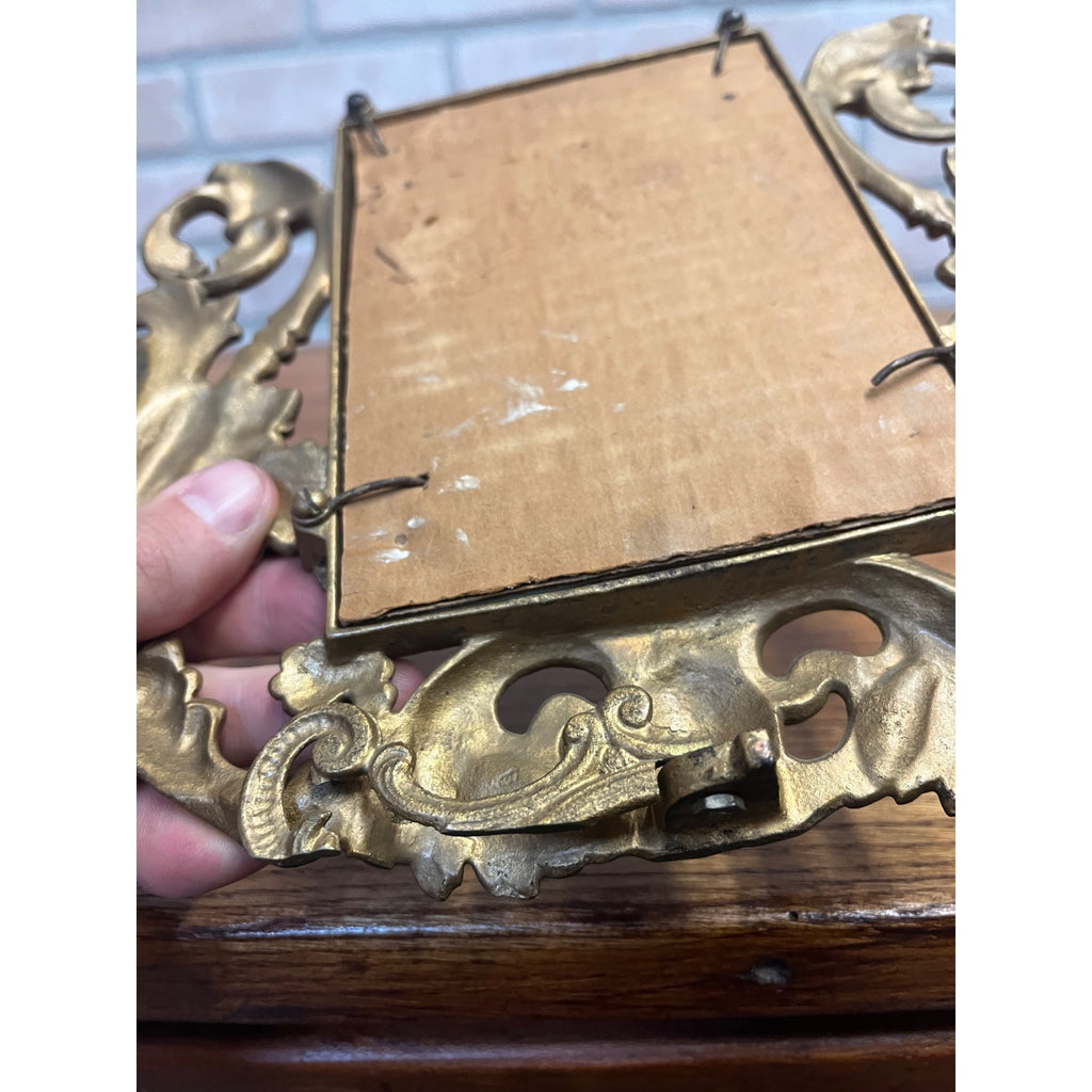 Vintage Antique Ornate Metal Gold Standing Picture Frame
