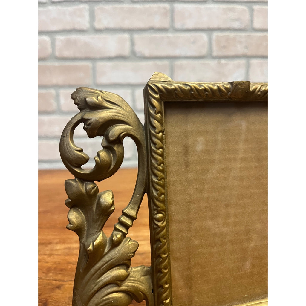 Vintage Antique Ornate Metal Gold Standing Picture Frame