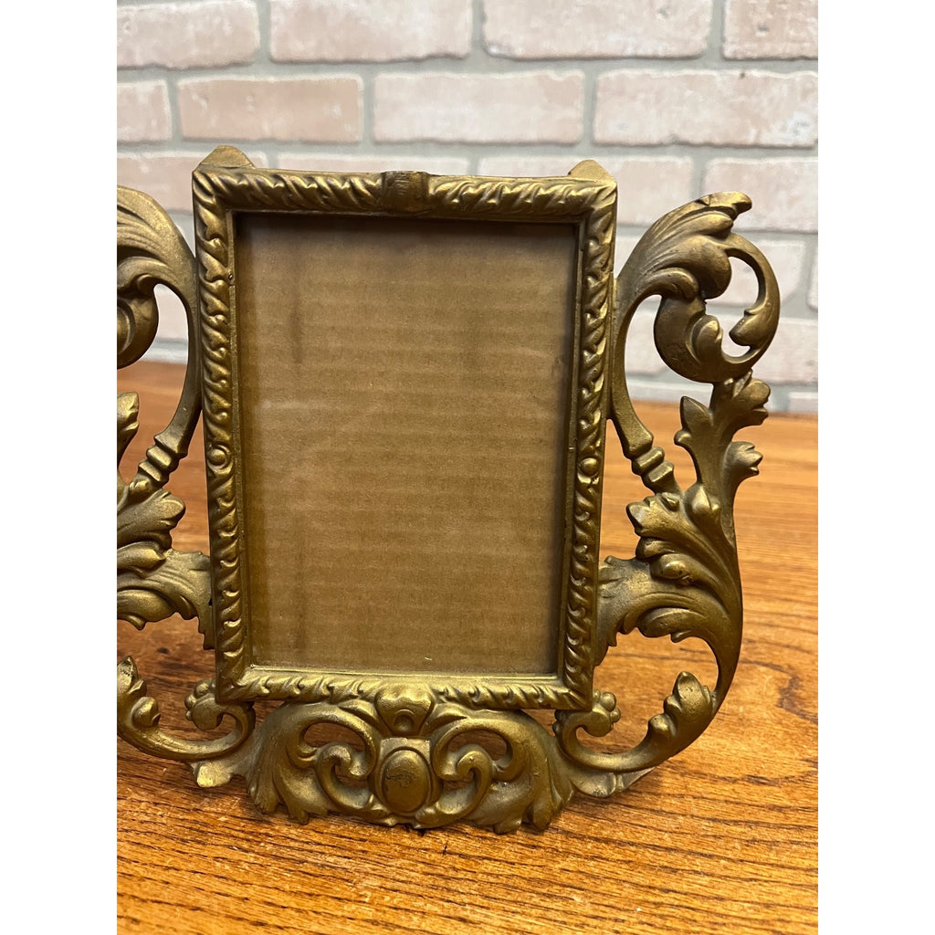 Vintage Antique Ornate Metal Gold Standing Picture Frame