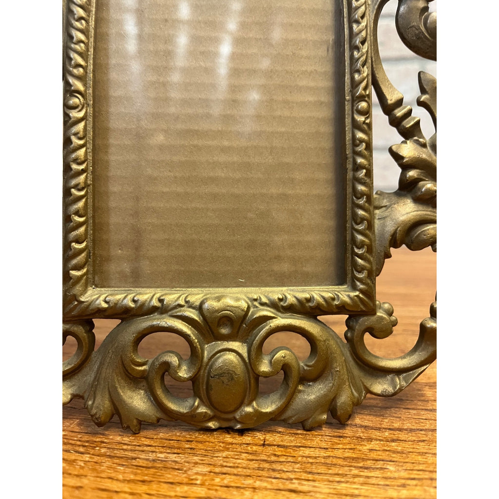 Vintage Antique Ornate Metal Gold Standing Picture Frame