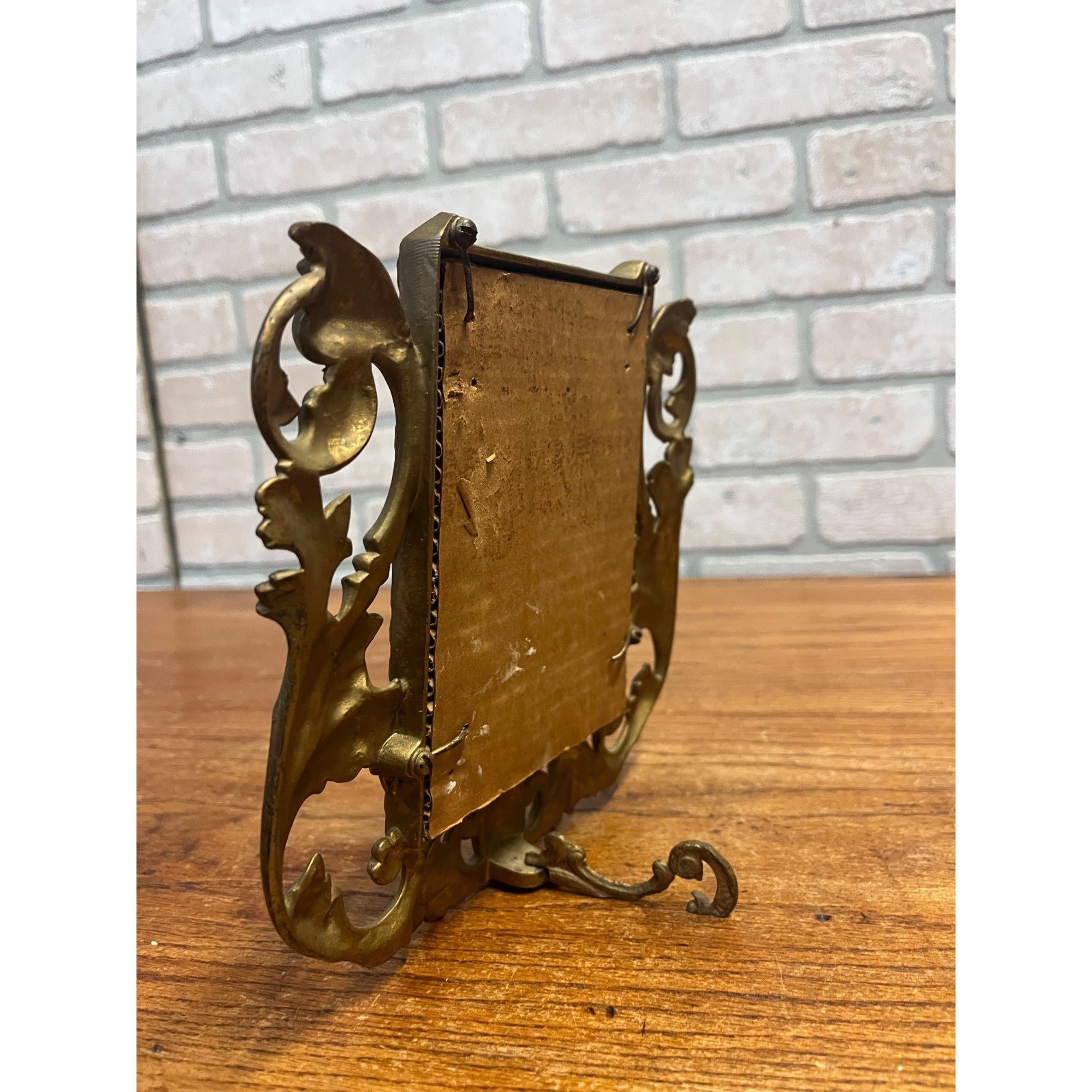 Vintage Antique Ornate Metal Gold Standing Picture Frame