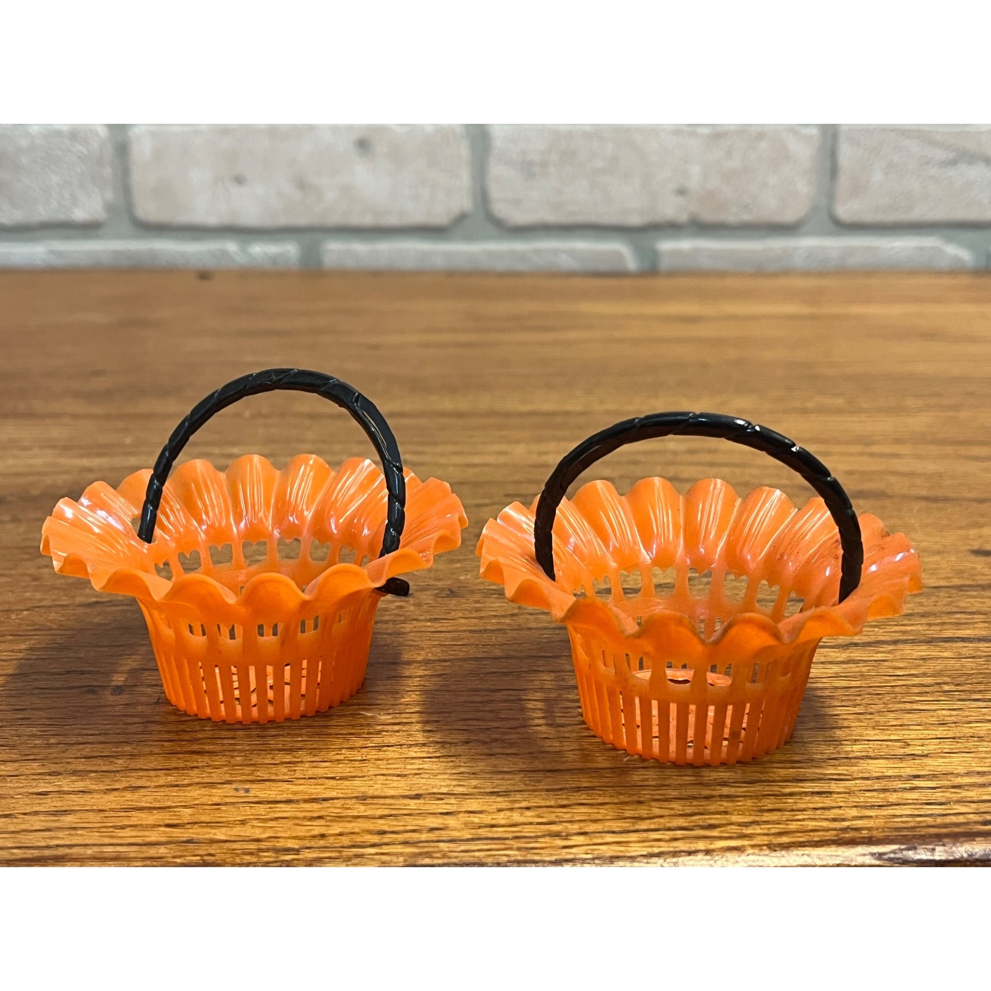 Vintage 1950's Best USA Plastic Orange Halloween Candy Nut Cup Baskets Pair