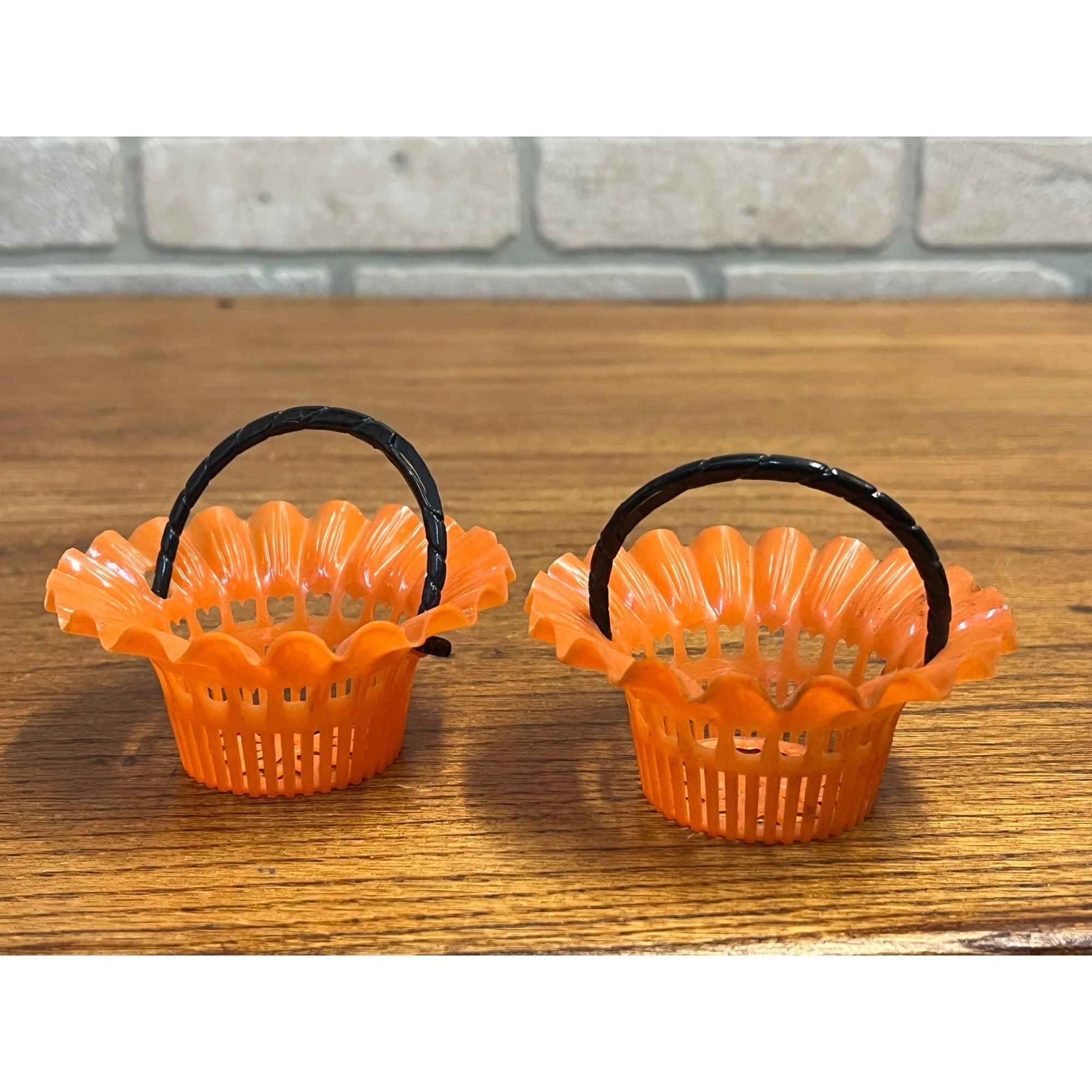 Vintage 1950's Best USA Plastic Orange Halloween Candy Nut Cup Baskets Pair