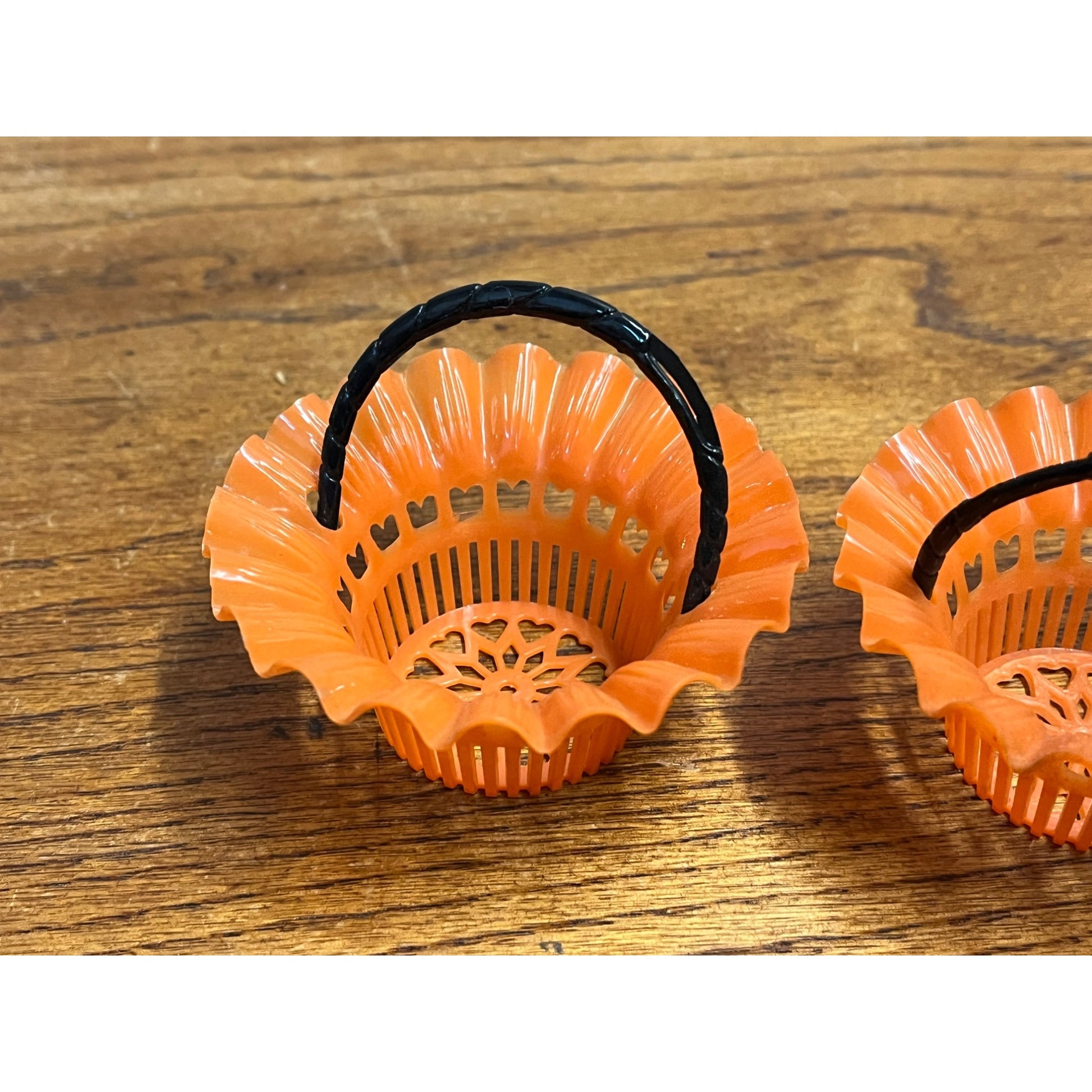 Vintage 1950's Best USA Plastic Orange Halloween Candy Nut Cup Baskets Pair