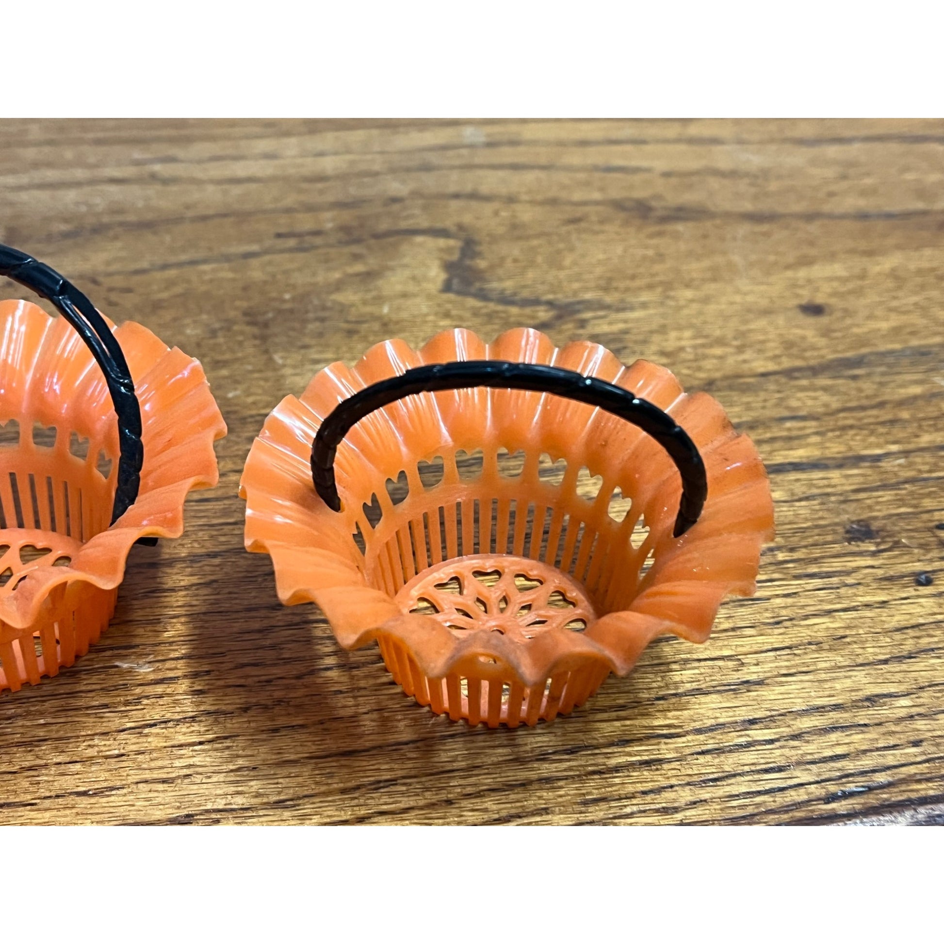 Vintage 1950's Best USA Plastic Orange Halloween Candy Nut Cup Baskets Pair