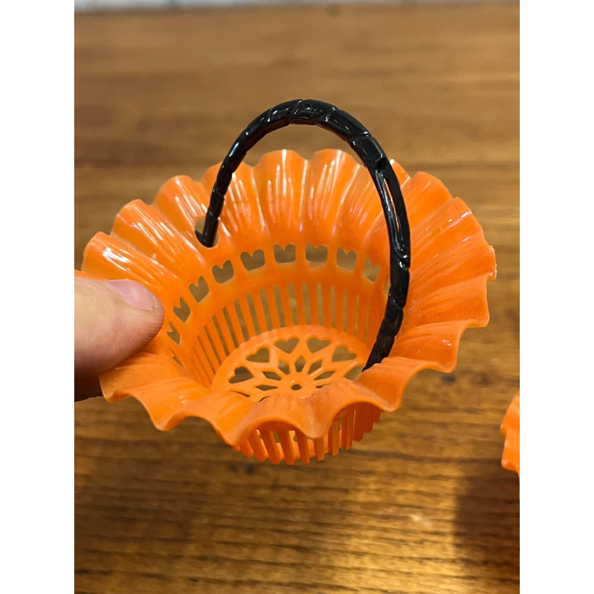 Vintage 1950's Best USA Plastic Orange Halloween Candy Nut Cup Baskets Pair
