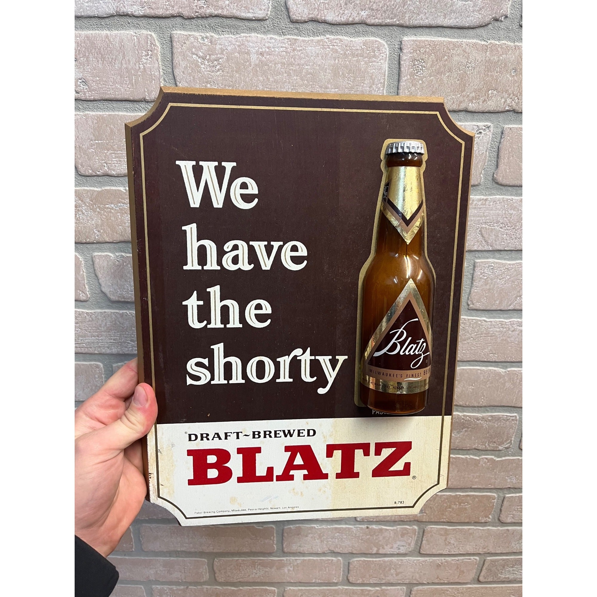 Vintage 1960s Blatz Shorty Bottle Wooden Plaque Beer Advertising Sign Milwaukee