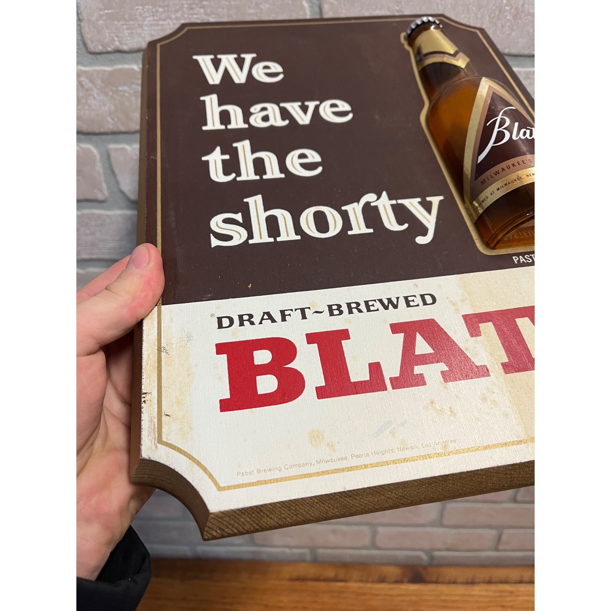 Vintage 1960s Blatz Shorty Bottle Wooden Plaque Beer Advertising Sign Milwaukee