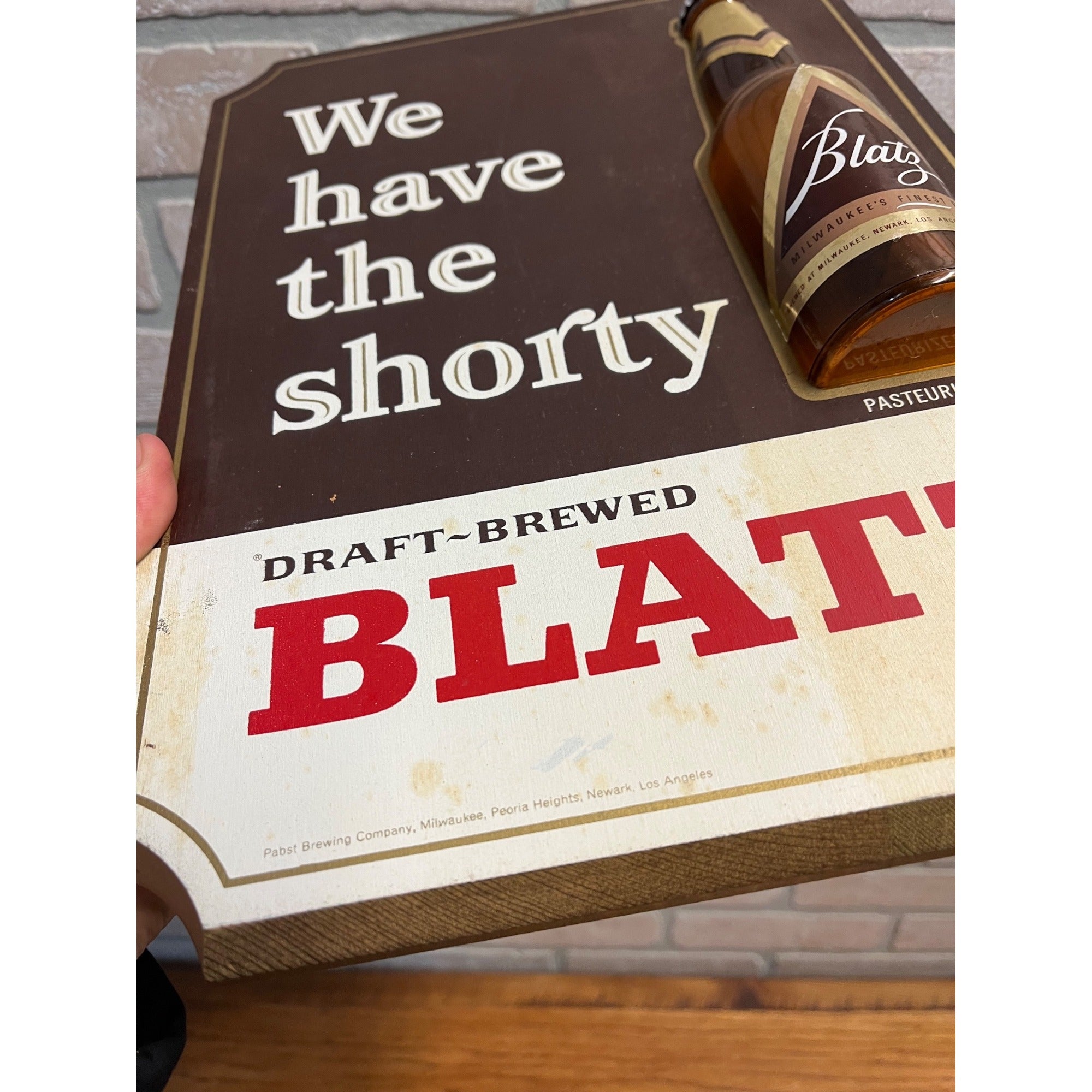 Vintage 1960s Blatz Shorty Bottle Wooden Plaque Beer Advertising Sign Milwaukee