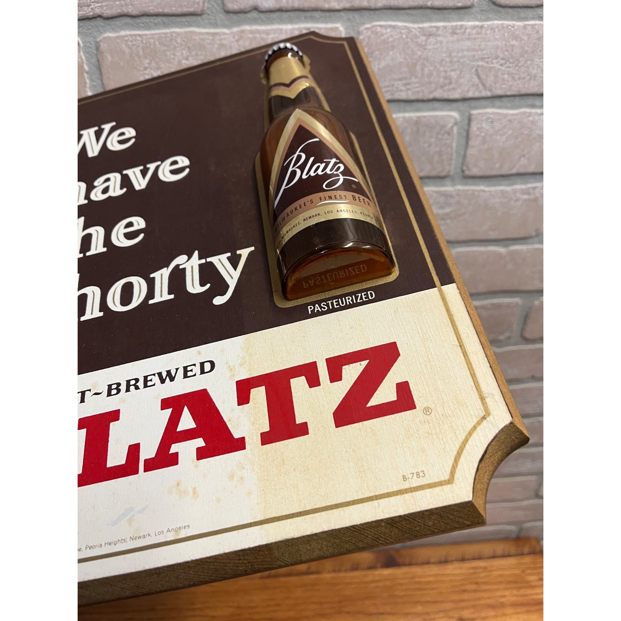Vintage 1960s Blatz Shorty Bottle Wooden Plaque Beer Advertising Sign Milwaukee
