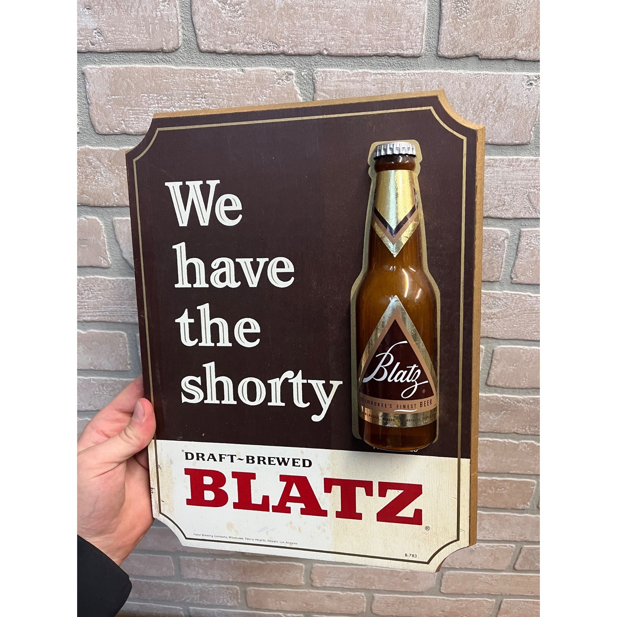 Vintage 1960s Blatz Shorty Bottle Wooden Plaque Beer Advertising Sign Milwaukee