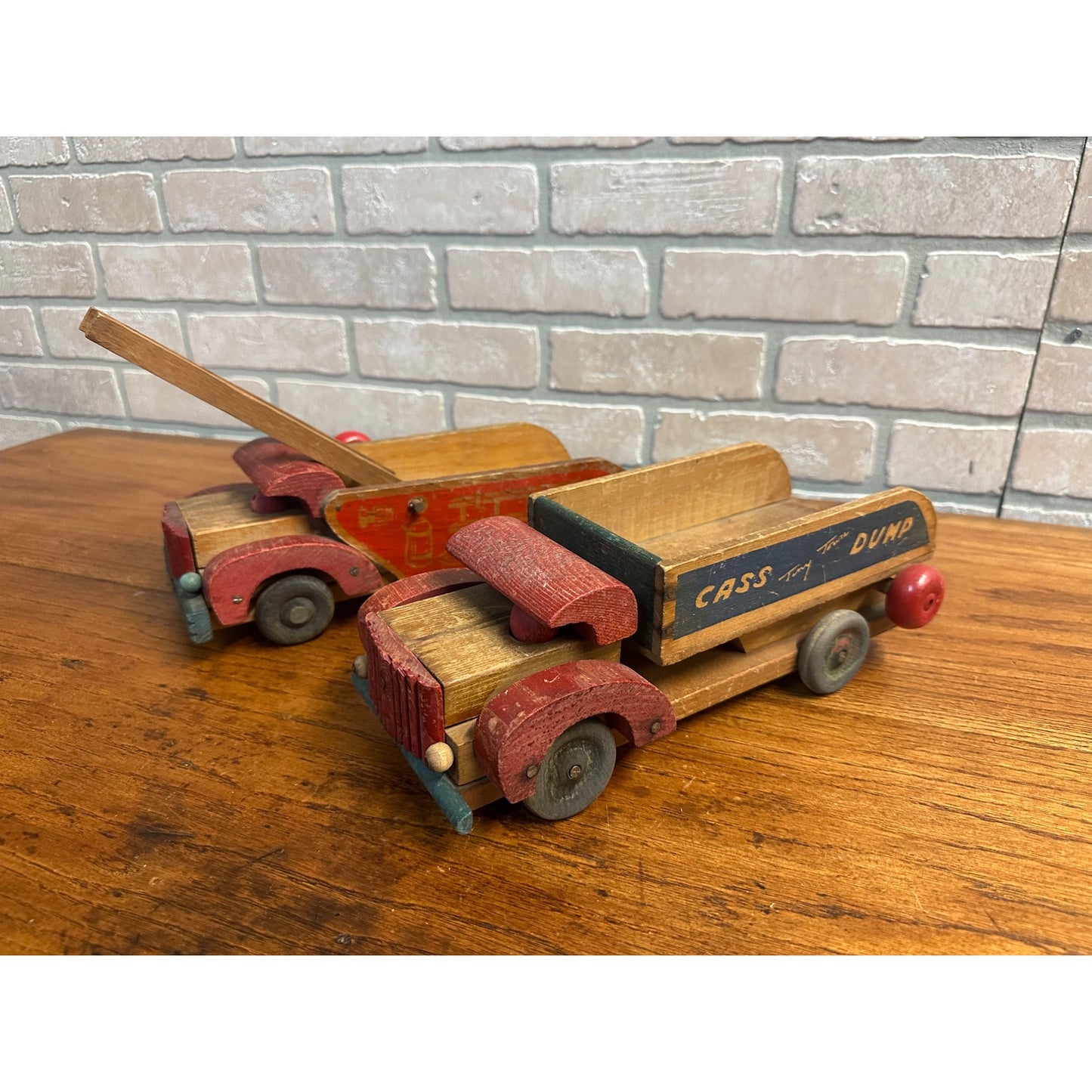 RARE Vintage 1940s Cass Tiny Town Wooden Firetruck & Dump Truck Toys