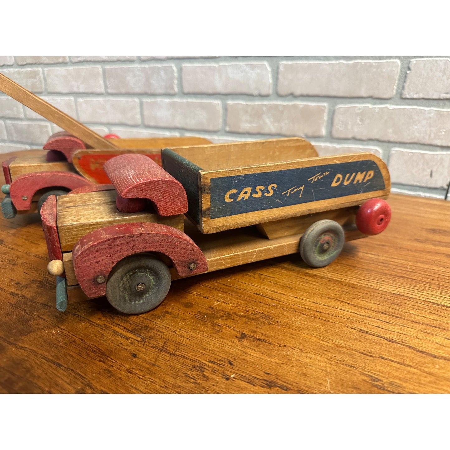 RARE Vintage 1940s Cass Tiny Town Wooden Firetruck & Dump Truck Toys