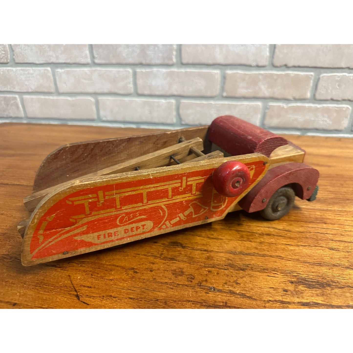 RARE Vintage 1940s Cass Tiny Town Wooden Firetruck & Dump Truck Toys