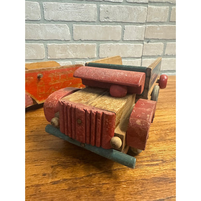 RARE Vintage 1940s Cass Tiny Town Wooden Firetruck & Dump Truck Toys