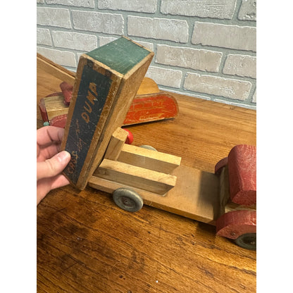 RARE Vintage 1940s Cass Tiny Town Wooden Firetruck & Dump Truck Toys