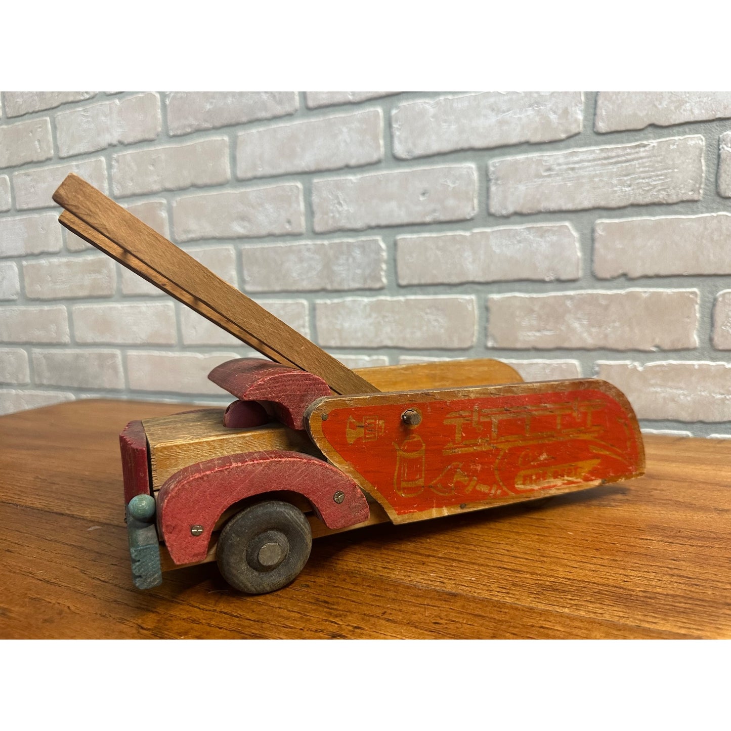 RARE Vintage 1940s Cass Tiny Town Wooden Firetruck & Dump Truck Toys