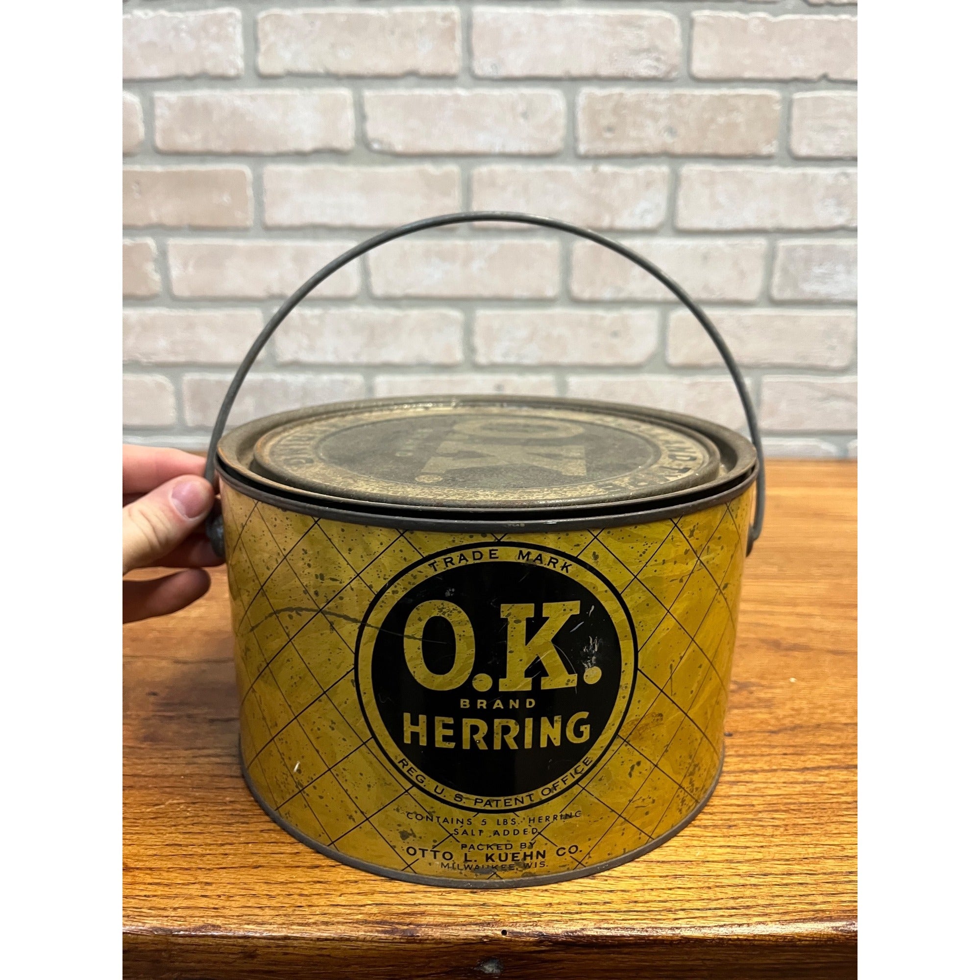 Vintage Kuehn OK Herring Milwaukee Wisconsin Advertising Tin Pail Can Bucket