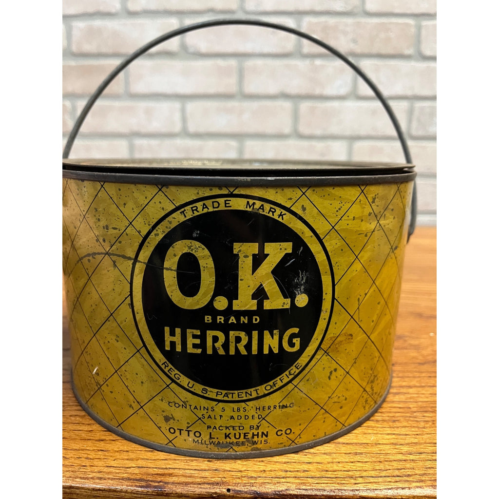 Vintage Kuehn OK Herring Milwaukee Wisconsin Advertising Tin Pail Can Bucket
