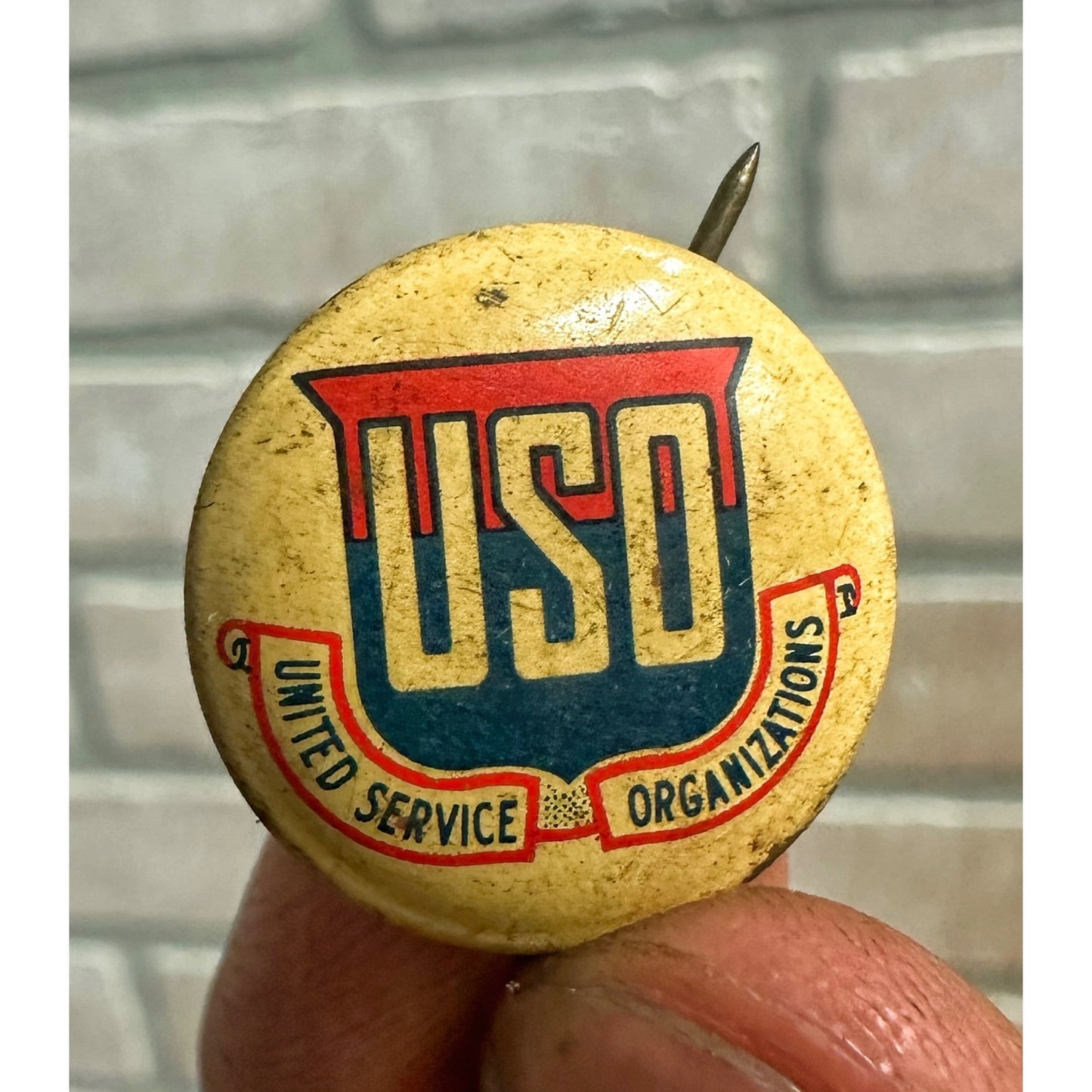 Vintage WWII United Service Organizations (USO) Button Pin Pinback Homefront