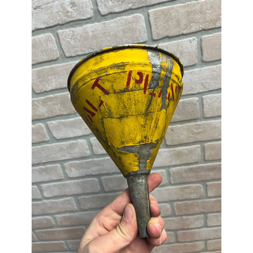 Vintage Painted Yellow Galvanized Steel Asphalt Plant Folk Art Americana Funnel